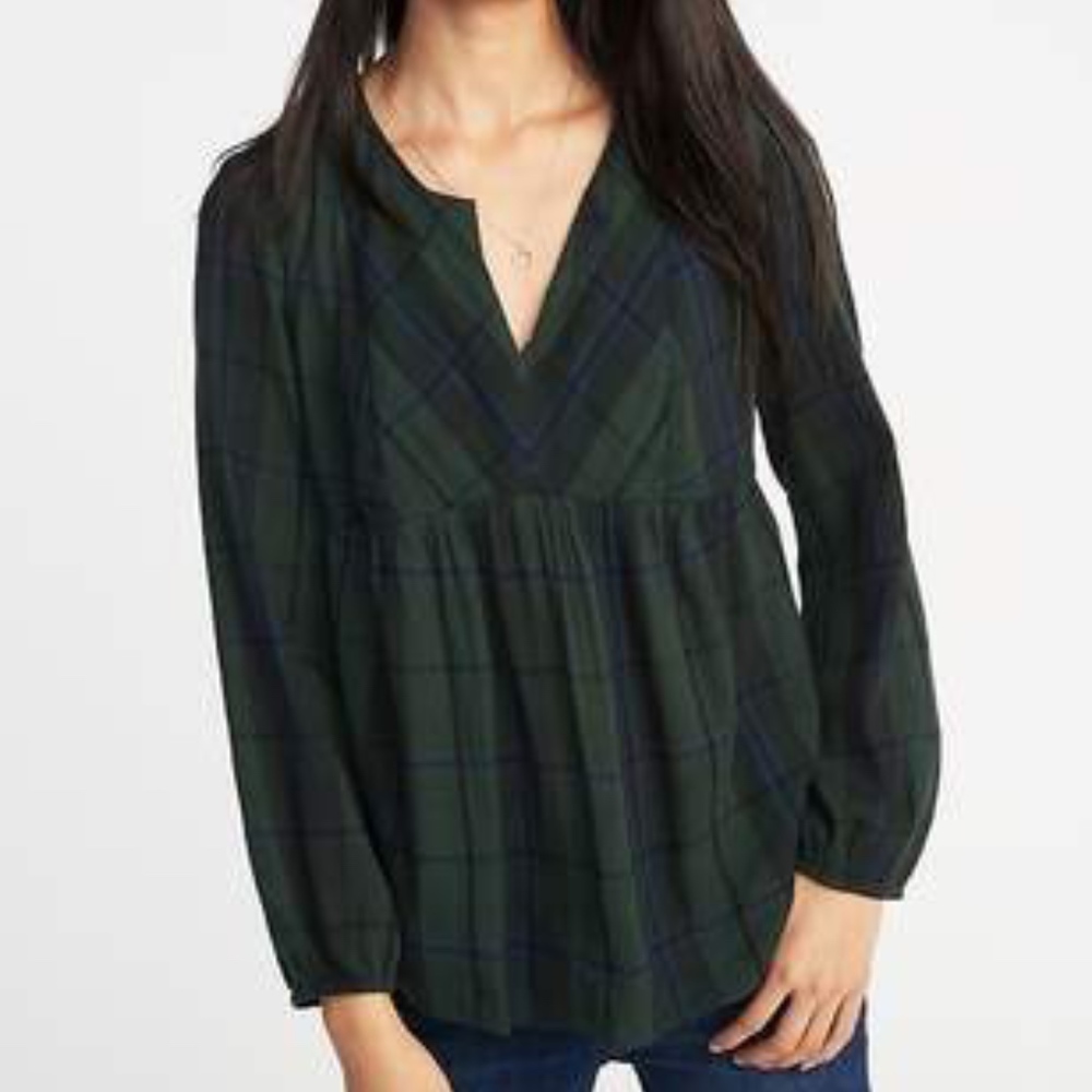 Plaid V-Neck Blouse Top